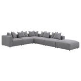 Jennifer 6-Piece Modular Sectional, Armless Chair & Ottoman - Tailored Grey Woven Fabric with Welt Trim – view 5