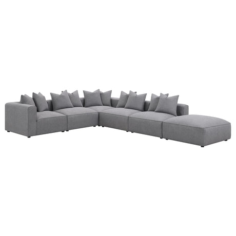 Jennifer 6-Piece Modular Sectional, Armless Chair & Ottoman - Tailored Grey Woven Fabric with Welt Trim – view 5