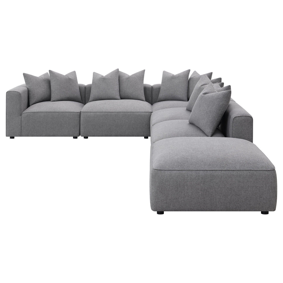 Jennifer 6-Piece Modular Sectional, Armless Chair & Ottoman - Tailored Grey Woven Fabric with Welt Trim – view 6