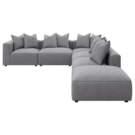 Jennifer 6-Piece Modular Sectional, Armless Chair & Ottoman - Tailored Grey Woven Fabric with Welt Trim – view 6
