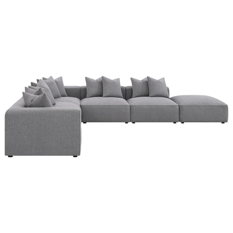 Jennifer 6-Piece Modular Sectional, Armless Chair & Ottoman - Tailored Grey Woven Fabric with Welt Trim – view 8