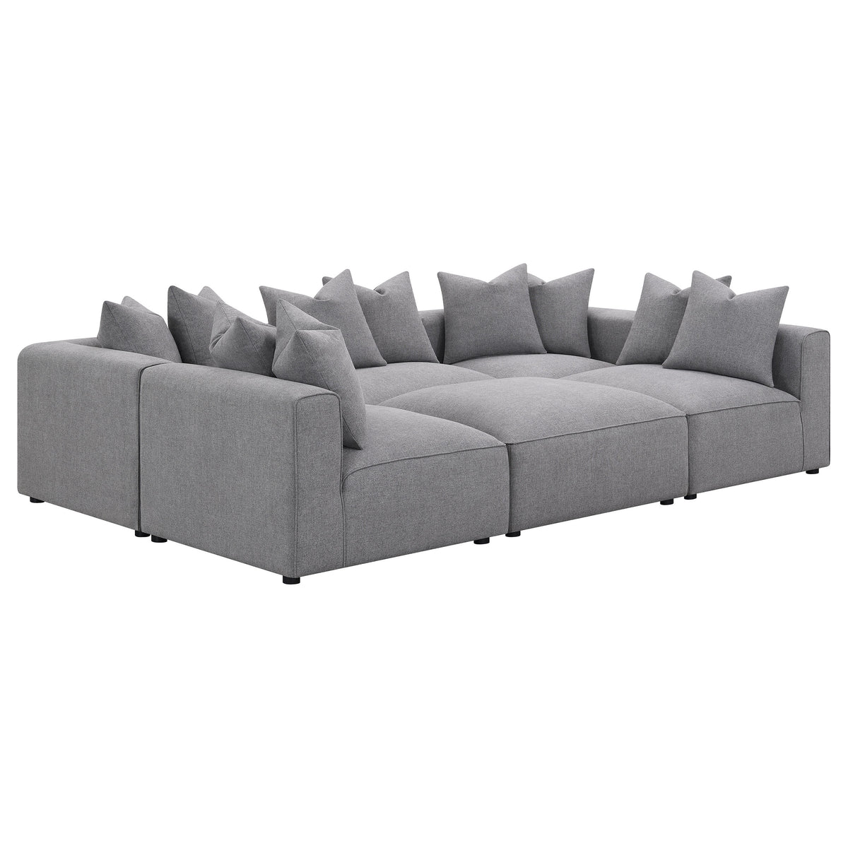 Jennifer 6-Piece Modular Sectional, Armless Chair & Ottoman - Tailored Grey Woven Fabric with Welt Trim – view 9