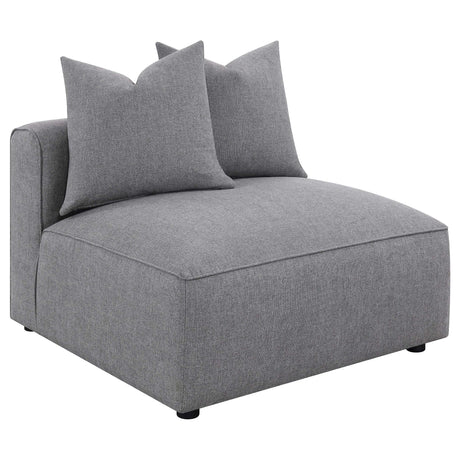 Jennifer 6-Piece Modular Sectional, Armless Chair & Ottoman - Tailored Grey Woven Fabric with Welt Trim – view 10