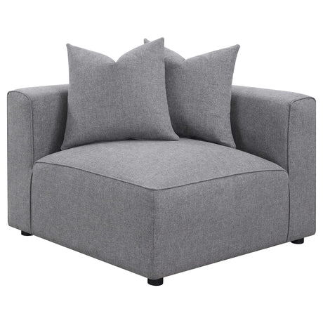 Jennifer 6-Piece Modular Sectional, Armless Chair & Ottoman - Tailored Grey Woven Fabric with Welt Trim – view 14