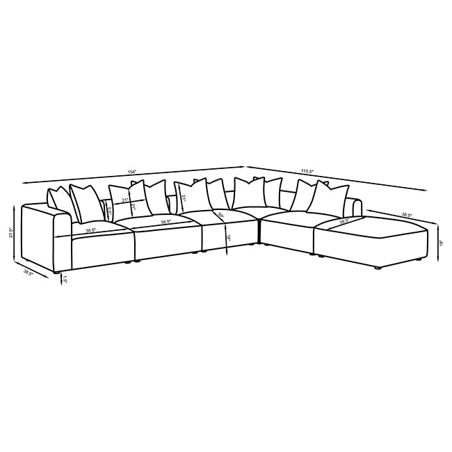 Jennifer 6-Piece Modular Sectional, Armless Chair & Ottoman - Tailored Grey Woven Fabric with Welt Trim – view 19