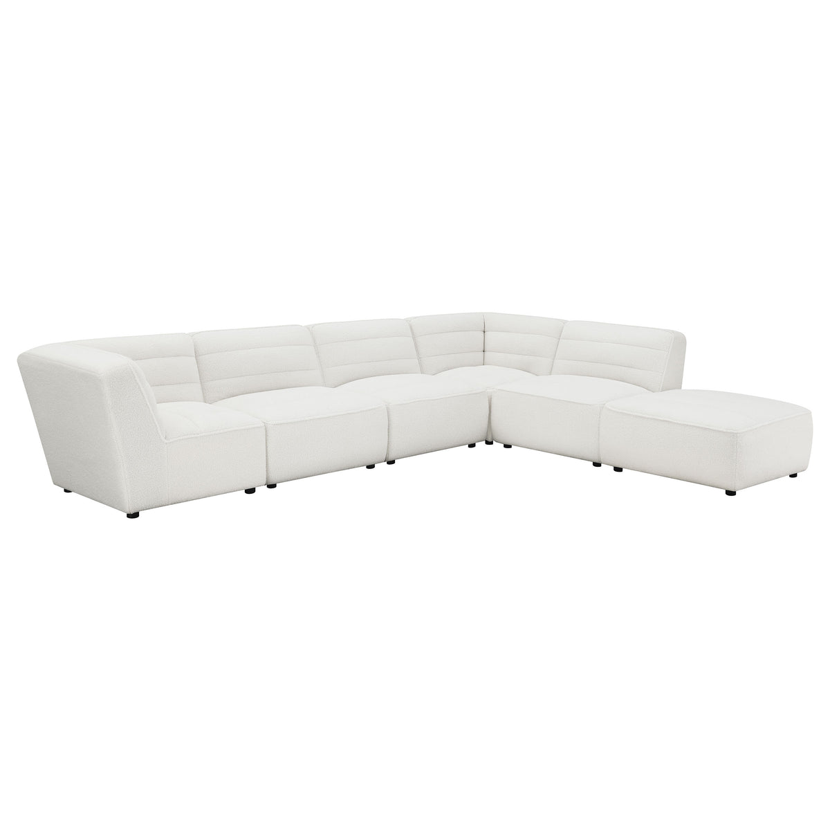 Sunny Modular Sectional Sofa - Ivory Faux Sheepskin Sherpa with Channel Tufting, 6-Piece Set, Armless Chair & Ottoman – view 5