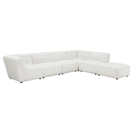 Sunny Modular Sectional Sofa - Ivory Faux Sheepskin Sherpa with Channel Tufting, 6-Piece Set, Armless Chair & Ottoman – view 5