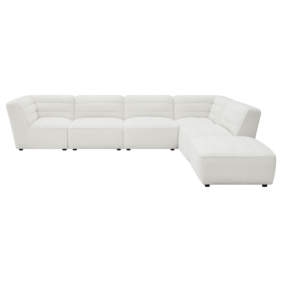 Sunny Modular Sectional Sofa - Ivory Faux Sheepskin Sherpa with Channel Tufting, 6-Piece Set, Armless Chair & Ottoman – view 6