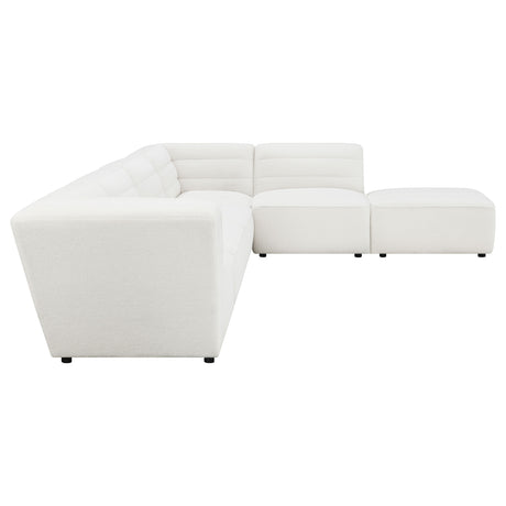 Sunny Modular Sectional Sofa - Ivory Faux Sheepskin Sherpa with Channel Tufting, 6-Piece Set, Armless Chair & Ottoman – view 8