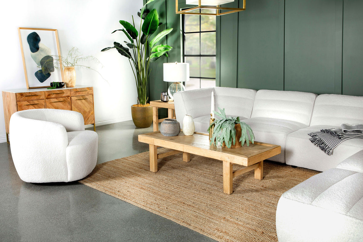 Sunny Modular Sectional Sofa - Ivory Faux Sheepskin Sherpa with Channel Tufting, 6-Piece Set, Armless Chair & Ottoman – view 16