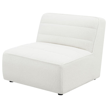Sunny Modular Sectional Sofa - Ivory Faux Sheepskin Sherpa with Channel Tufting, 6-Piece Set, Armless Chair & Ottoman – view 18