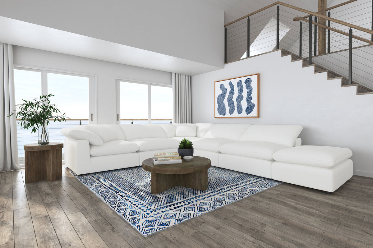 Raleigh Modular Boucle Sectional Sofa - 6pcs- 3 Armless Chairs + 2 Corners + Ottoman