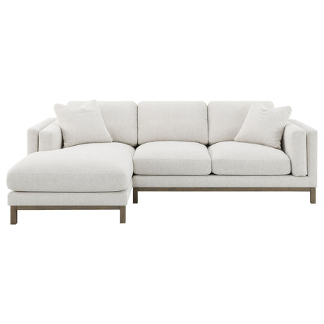 Geneva Boucle Sectional with Left Chaise & Wood Arm Accent Chair - Sand on Ash Brown Wood Base – view 4