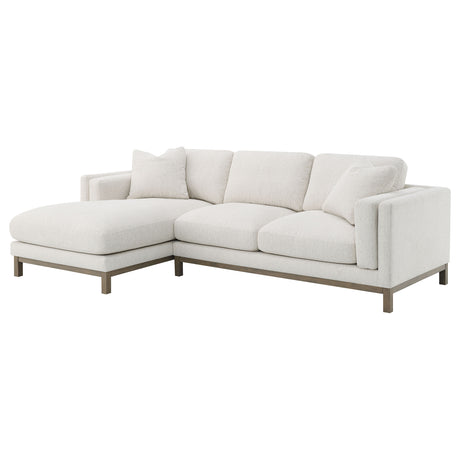 Geneva Boucle Sectional with Left Chaise & Wood Arm Accent Chair - Sand on Ash Brown Wood Base – view 5