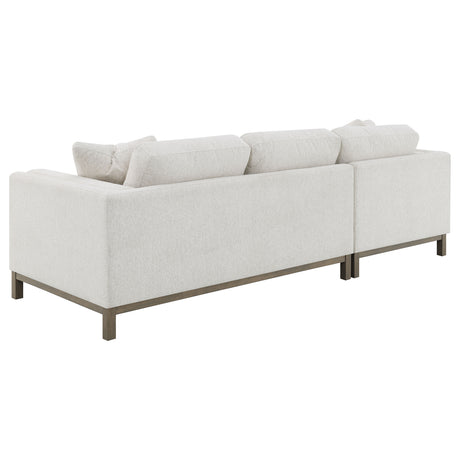 Geneva Boucle Sectional with Left Chaise & Wood Arm Accent Chair - Sand on Ash Brown Wood Base – view 6