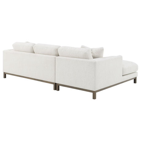 Geneva Boucle Sectional with Left Chaise & Wood Arm Accent Chair - Sand on Ash Brown Wood Base – view 7