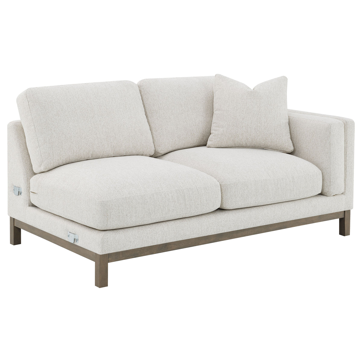 Geneva Boucle Sectional with Left Chaise & Wood Arm Accent Chair - Sand on Ash Brown Wood Base – view 8