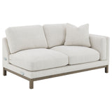 Geneva Boucle Sectional with Left Chaise & Wood Arm Accent Chair - Sand on Ash Brown Wood Base – view 8