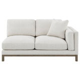 Geneva Boucle Sectional with Left Chaise & Wood Arm Accent Chair - Sand on Ash Brown Wood Base – view 9