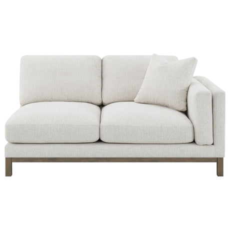 Geneva Boucle Sectional with Left Chaise & Wood Arm Accent Chair - Sand on Ash Brown Wood Base – view 9