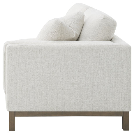 Geneva Boucle Sectional with Left Chaise & Wood Arm Accent Chair - Sand on Ash Brown Wood Base – view 10