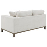 Geneva Boucle Sectional with Left Chaise & Wood Arm Accent Chair - Sand on Ash Brown Wood Base – view 11