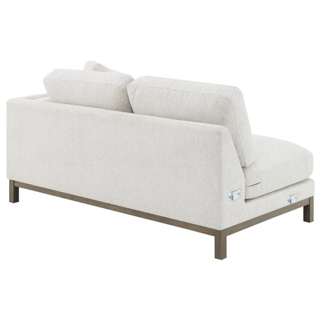 Geneva Boucle Sectional with Left Chaise & Wood Arm Accent Chair - Sand on Ash Brown Wood Base – view 12