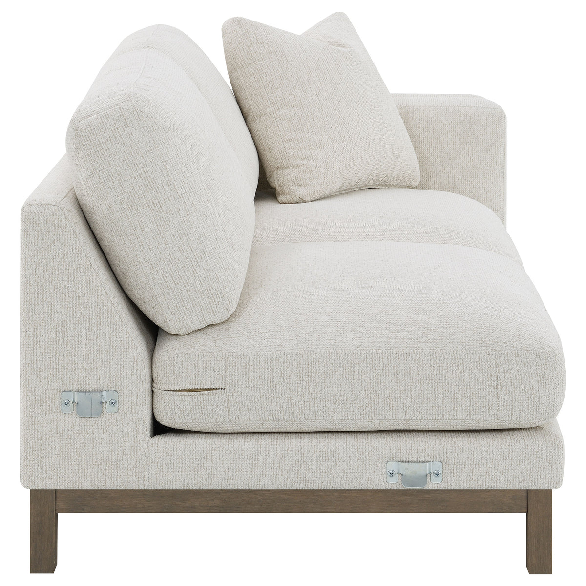Geneva Boucle Sectional with Left Chaise & Wood Arm Accent Chair - Sand on Ash Brown Wood Base – view 13
