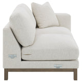 Geneva Boucle Sectional with Left Chaise & Wood Arm Accent Chair - Sand on Ash Brown Wood Base – view 13