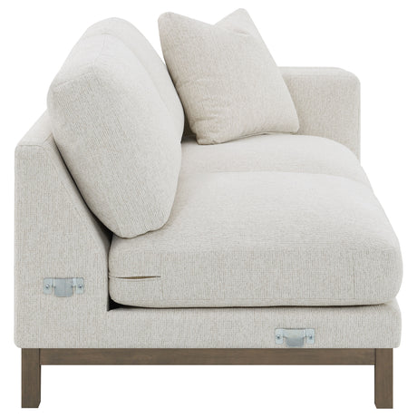 Geneva Boucle Sectional with Left Chaise & Wood Arm Accent Chair - Sand on Ash Brown Wood Base – view 13