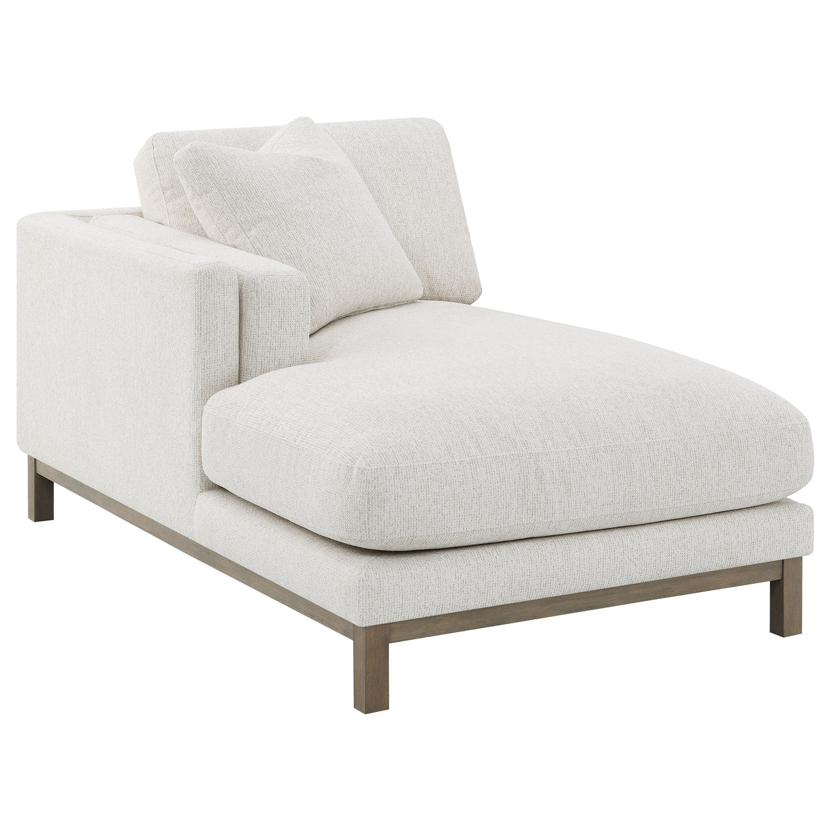 Geneva Boucle Sectional with Left Chaise & Wood Arm Accent Chair - Sand on Ash Brown Wood Base – view 14