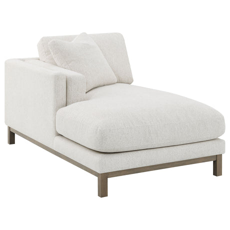 Geneva Boucle Sectional with Left Chaise & Wood Arm Accent Chair - Sand on Ash Brown Wood Base – view 14