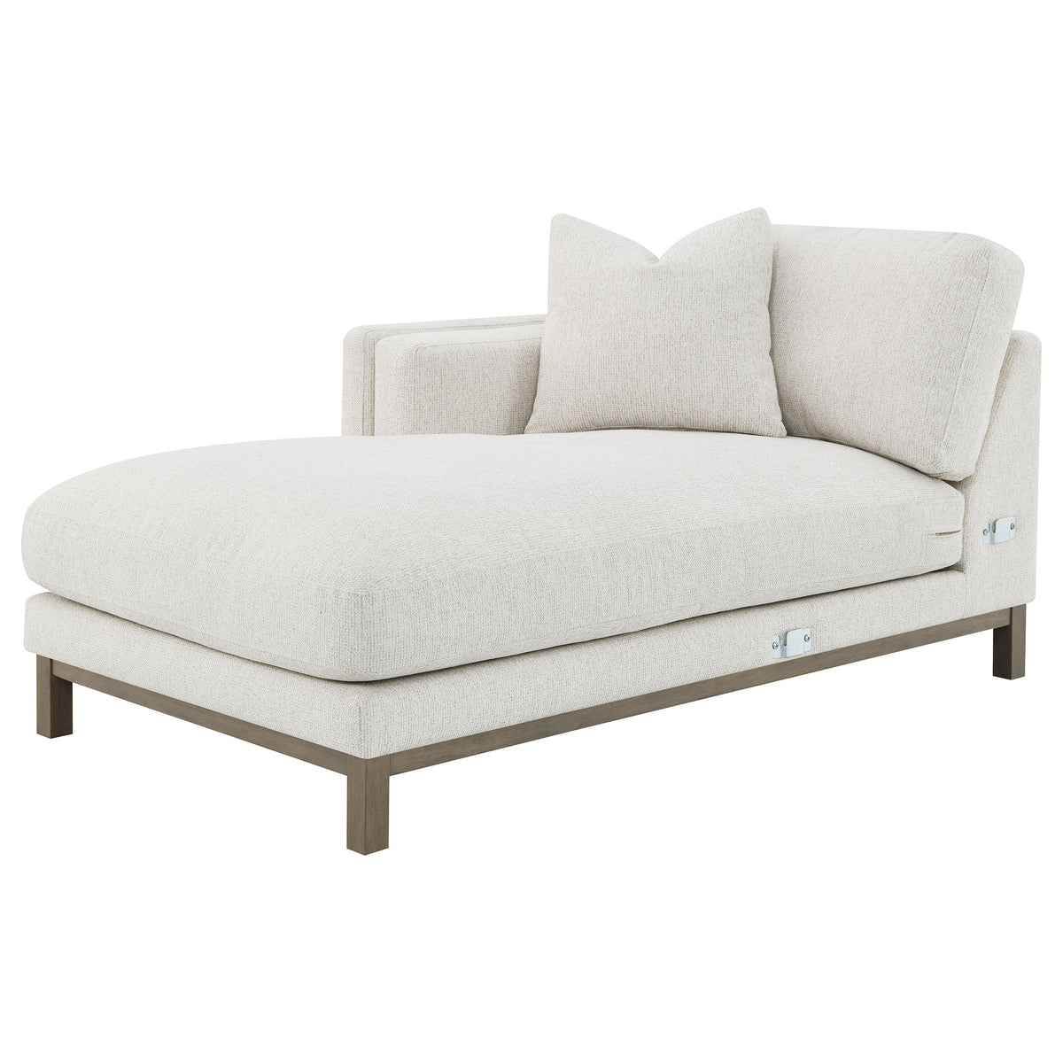 Geneva Boucle Sectional with Left Chaise & Wood Arm Accent Chair - Sand on Ash Brown Wood Base – view 15