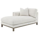 Geneva Boucle Sectional with Left Chaise & Wood Arm Accent Chair - Sand on Ash Brown Wood Base – view 15