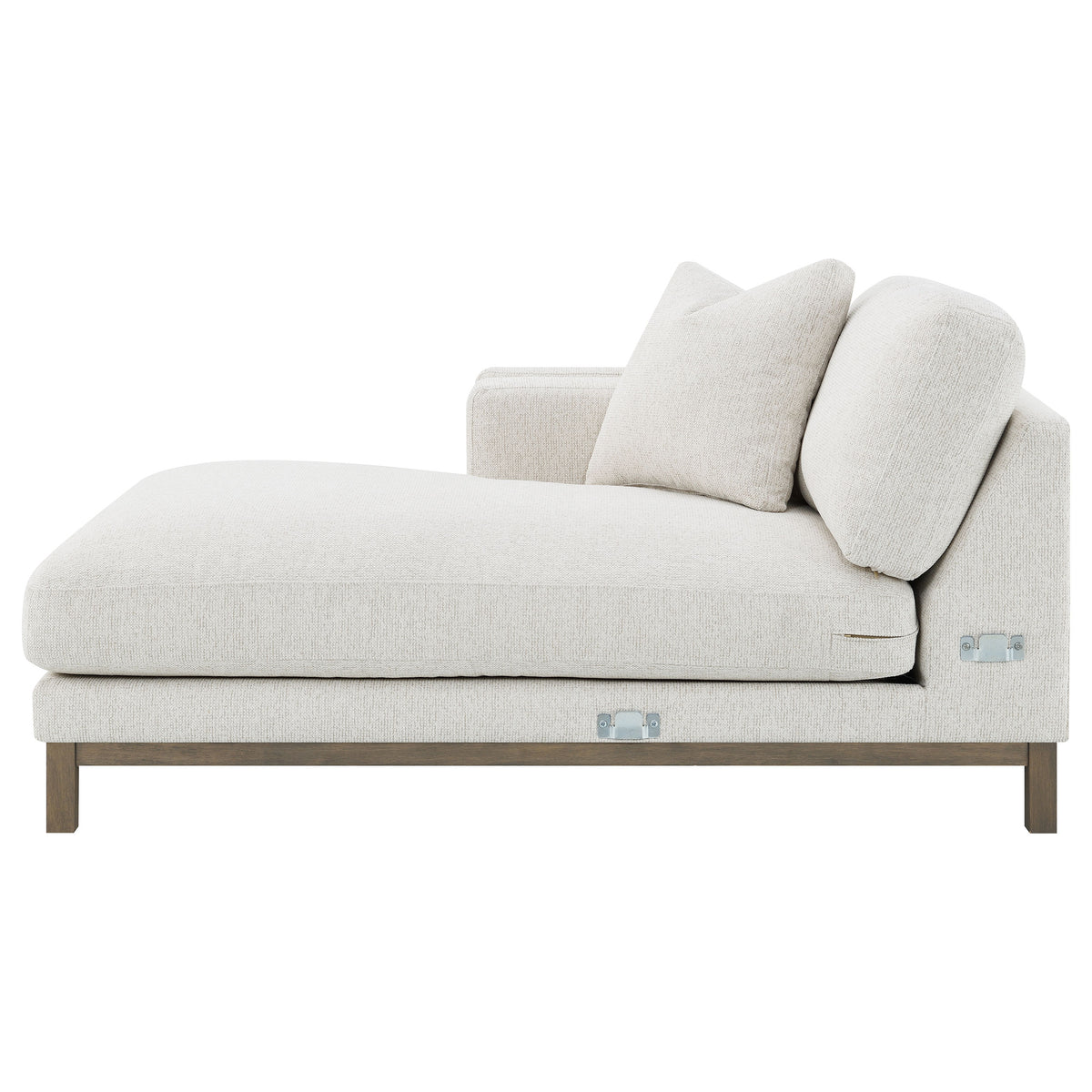 Geneva Boucle Sectional with Left Chaise & Wood Arm Accent Chair - Sand on Ash Brown Wood Base – view 16