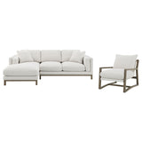 Geneva Boucle Sectional with Left Chaise & Wood Arm Accent Chair - Sand on Ash Brown Wood Base – view 18