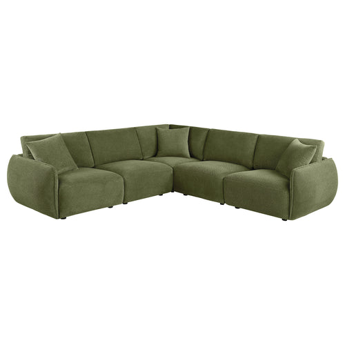 Elysia Modular Sectional, Sofa & Loveseat - Green Chenille Low-Profile Seating with Black Feet