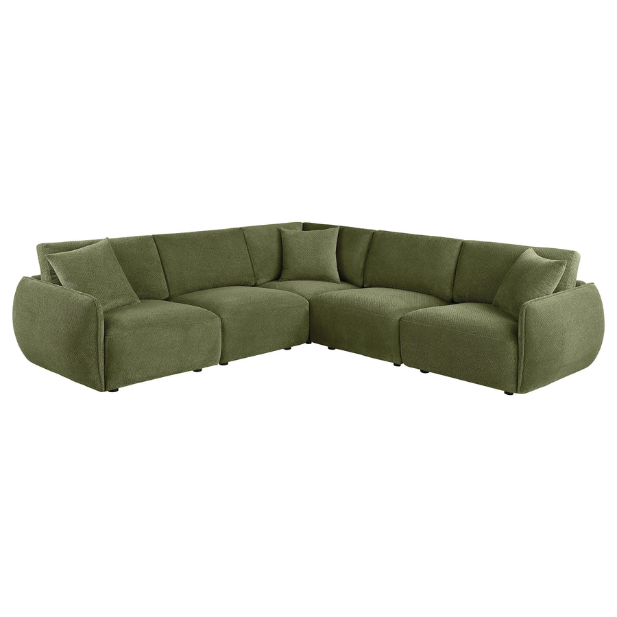 Elysia Modular Sectional, Sofa & Loveseat - Green Chenille Low-Profile Seating with Black Feet