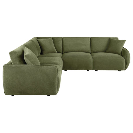 Elysia Modular Sectional, Sofa & Loveseat - Green Chenille Low-Profile Seating with Black Feet – view 8