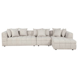Amara Modular Sectional Sofa, Armless Chair & Ottoman - Channel-Tufted Ivory Fabric with Track Arms – view 13