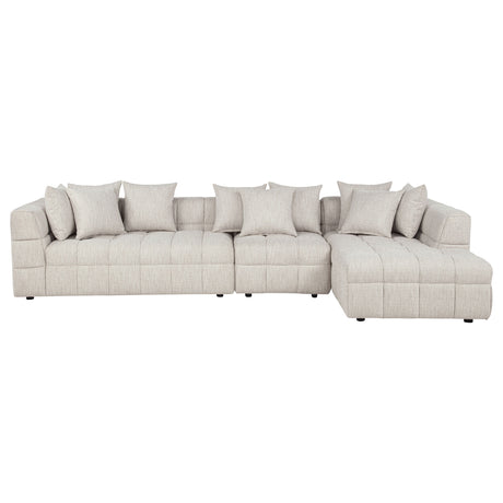 Amara Modular Sectional Sofa, Armless Chair & Ottoman - Channel-Tufted Ivory Fabric with Track Arms – view 13