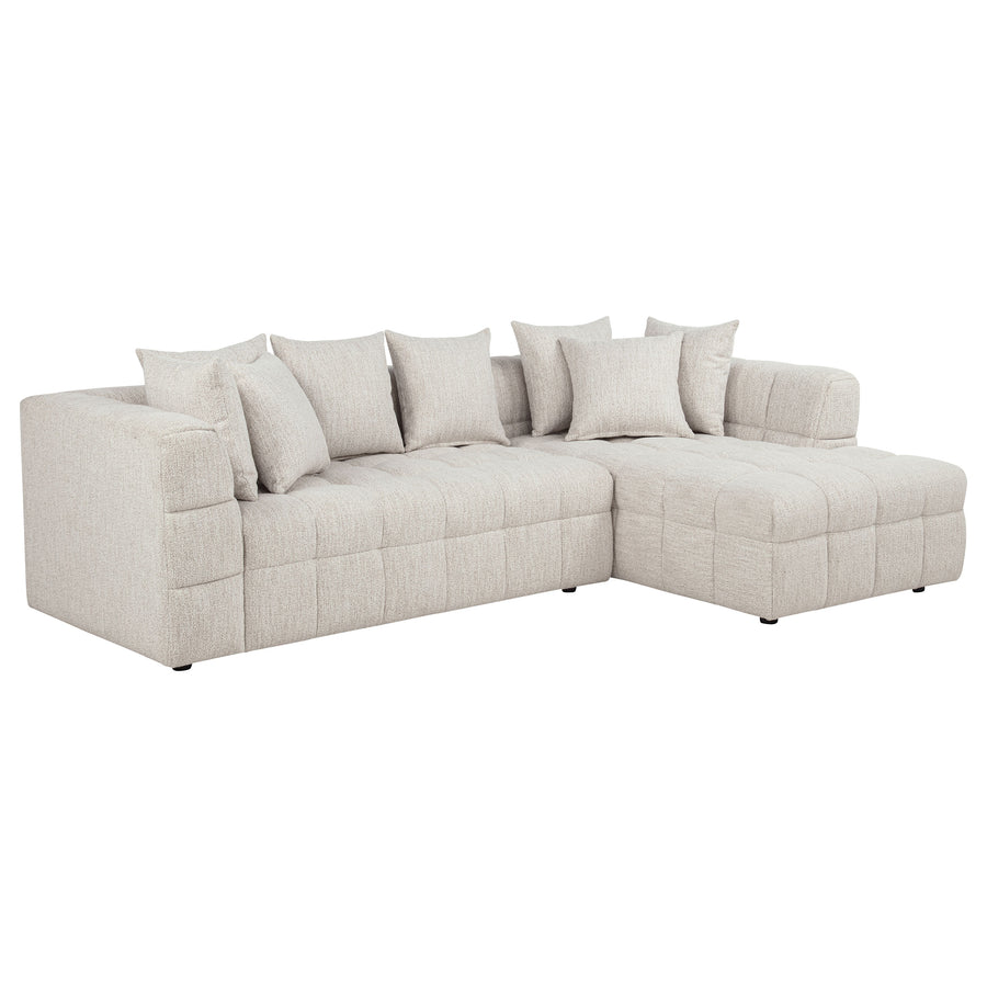 Amara Modular Sectional Sofa, Armless Chair & Ottoman - Channel-Tufted Ivory Fabric with Track Arms