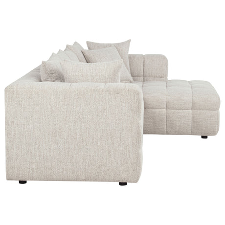Amara Modular Sectional Sofa, Armless Chair & Ottoman - Channel-Tufted Ivory Fabric with Track Arms – view 8