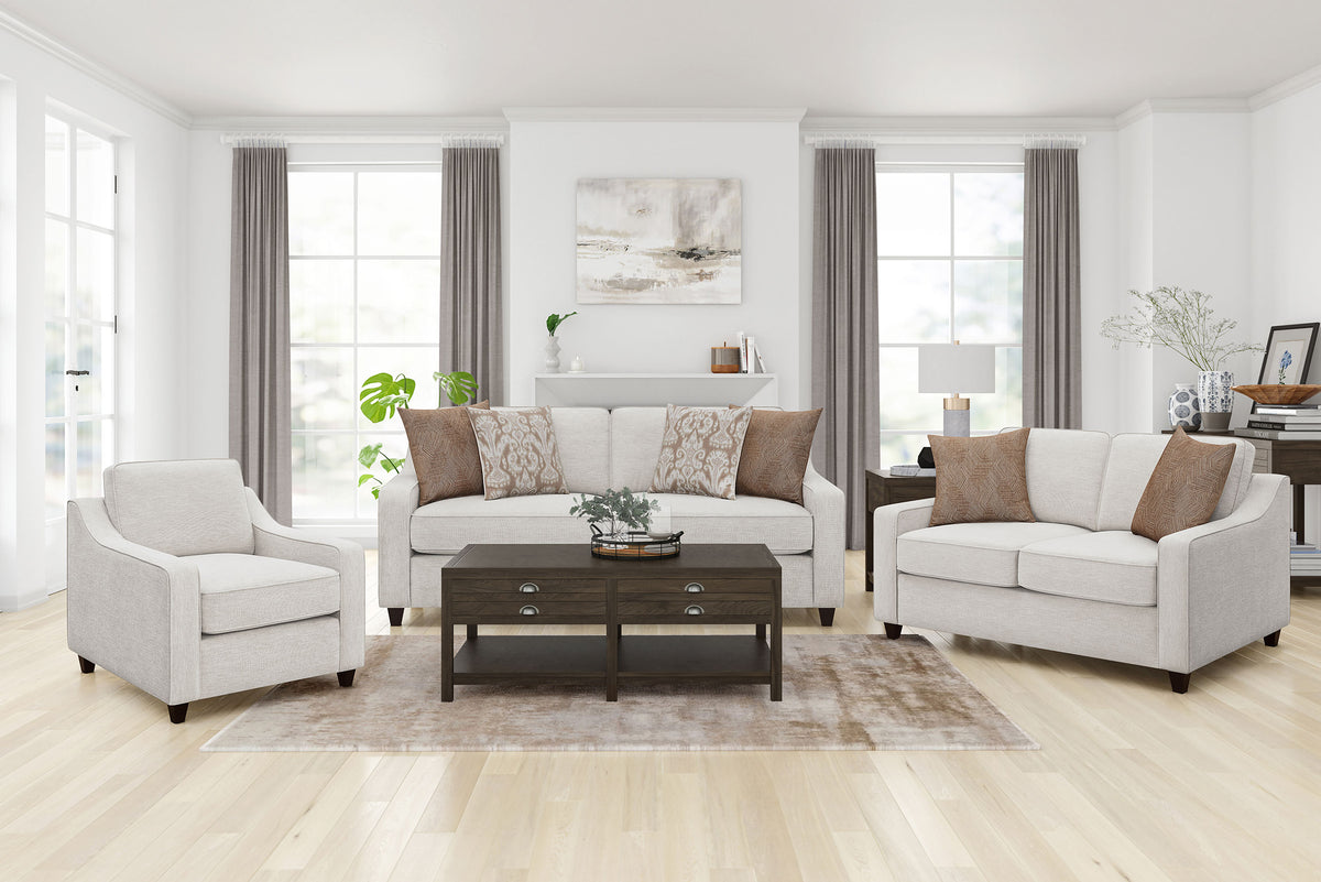 Christine Sloped Arm Sofa, Loveseat & Accent Chair - 3pcs- Sofa + Loveseat + Accent Chair