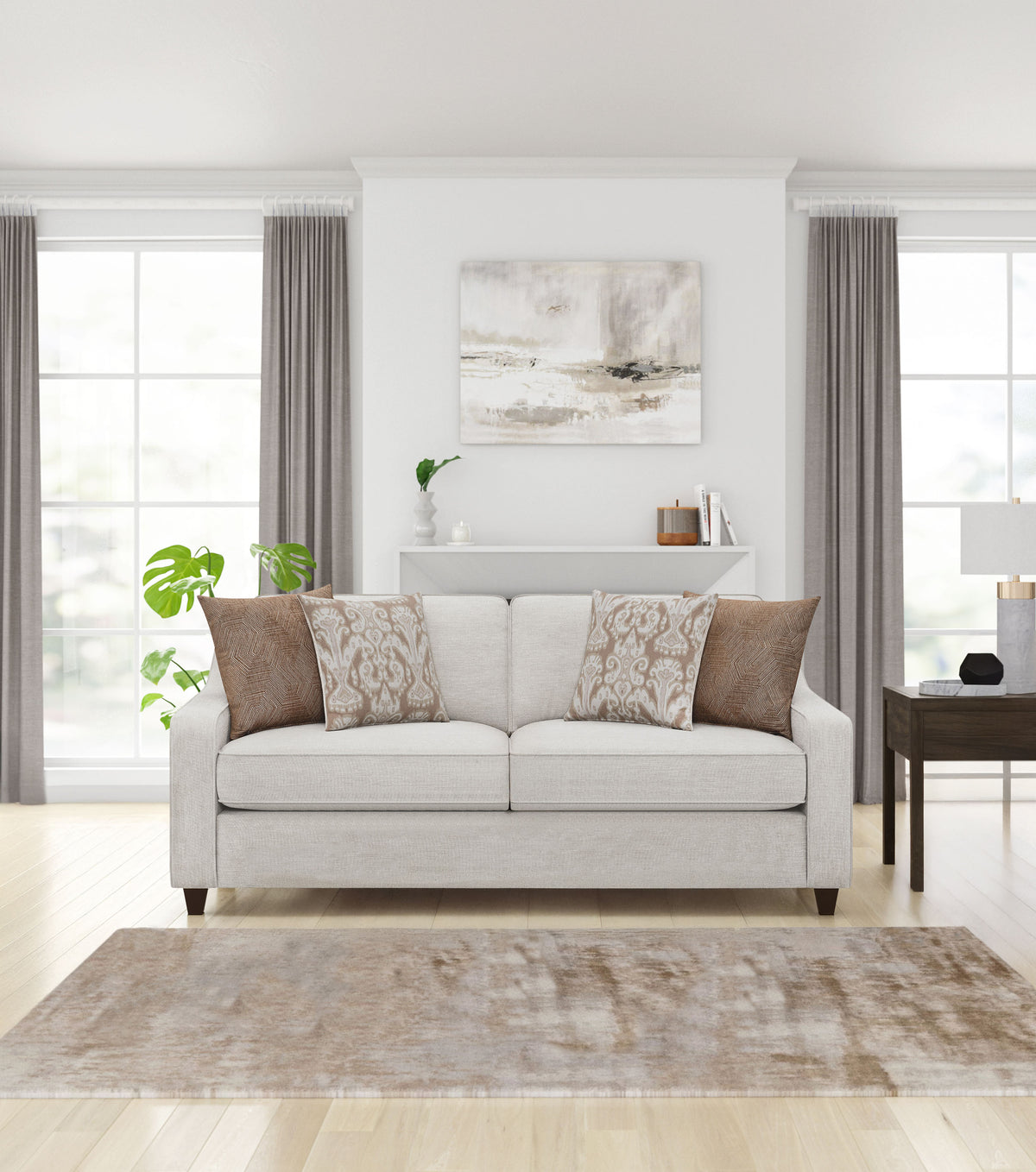 Christine Sloped Arm Sofa, Loveseat & Accent Chair - Beige Chenille with Tapered Legs, Transitional Living Room Sets – view 1