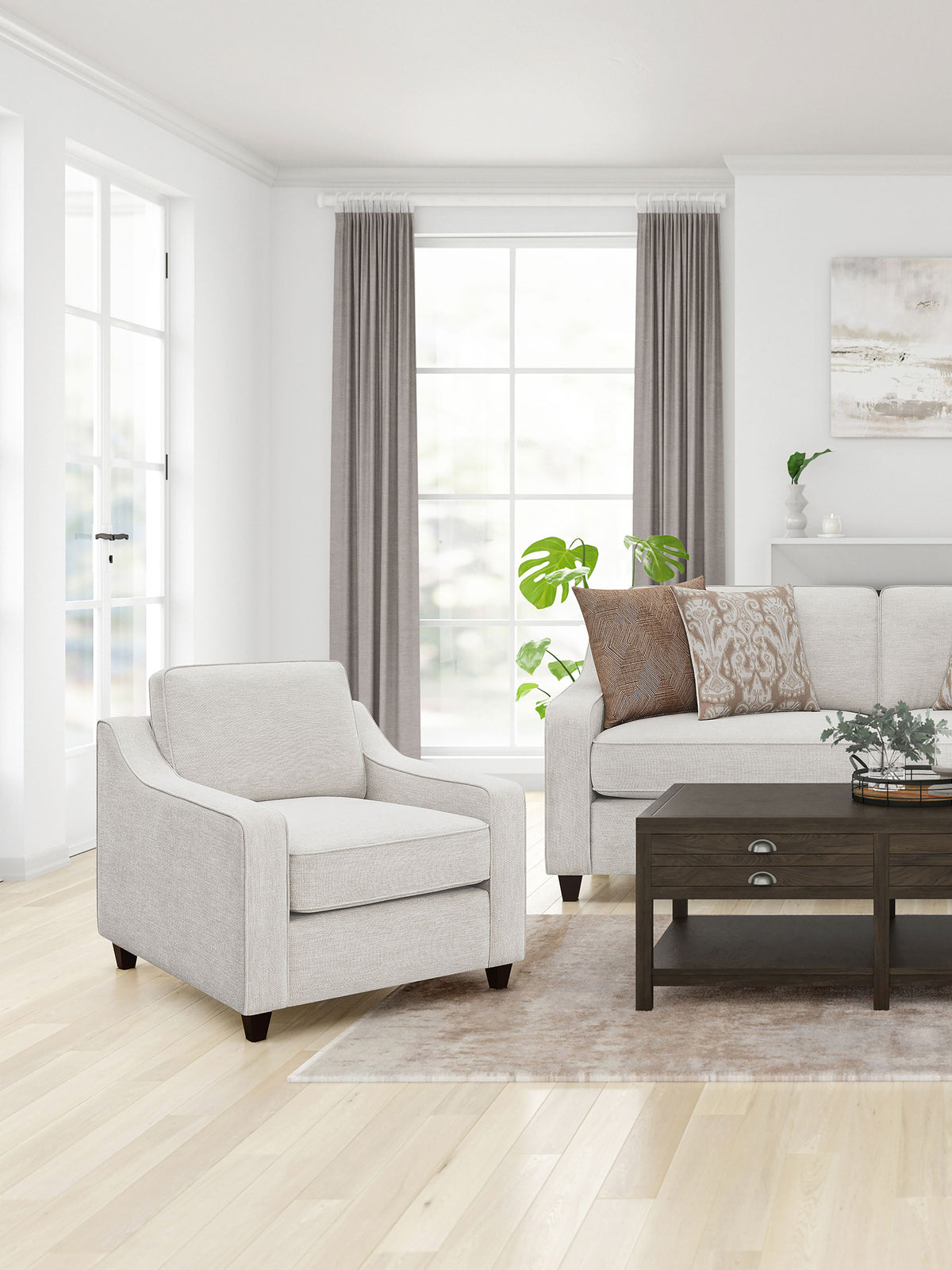 Christine Sloped Arm Sofa, Loveseat & Accent Chair - Beige Chenille with Tapered Legs, Transitional Living Room Sets - lifestyle