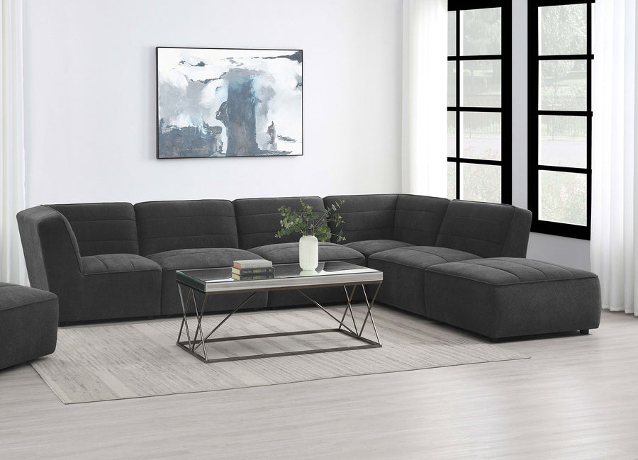 Sunny Modular Boucle Sectional Sofa - Channel Tufted Dark Charcoal, 6-Piece Set, Armless Chair or Ottoman