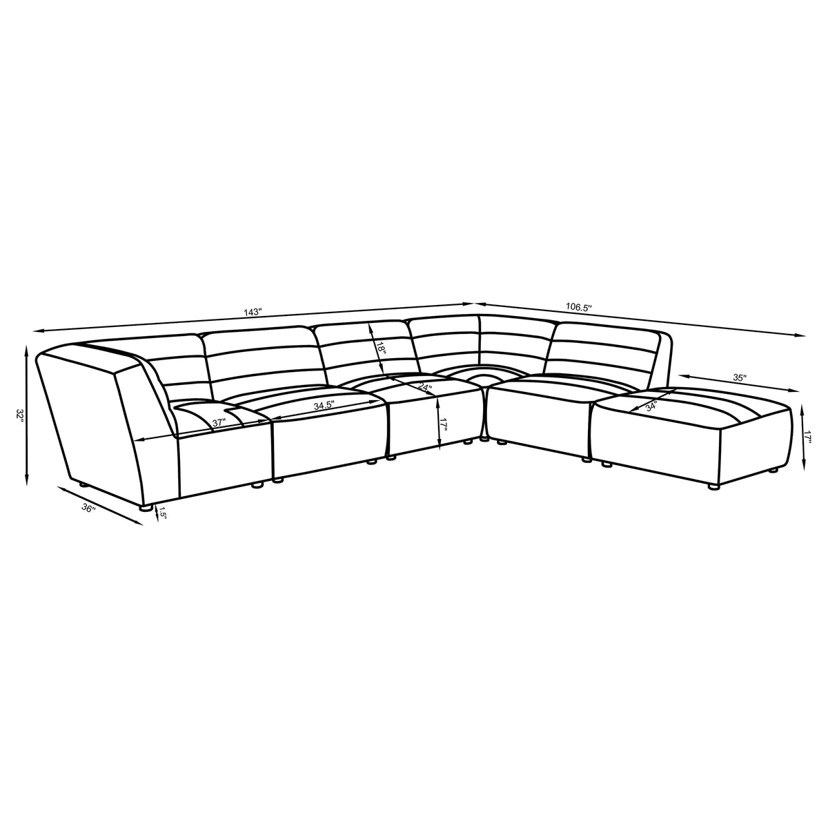 Sunny Modular Boucle Sectional Sofa - Channel Tufted Dark Charcoal, 6-Piece Set, Armless Chair or Ottoman – view 17