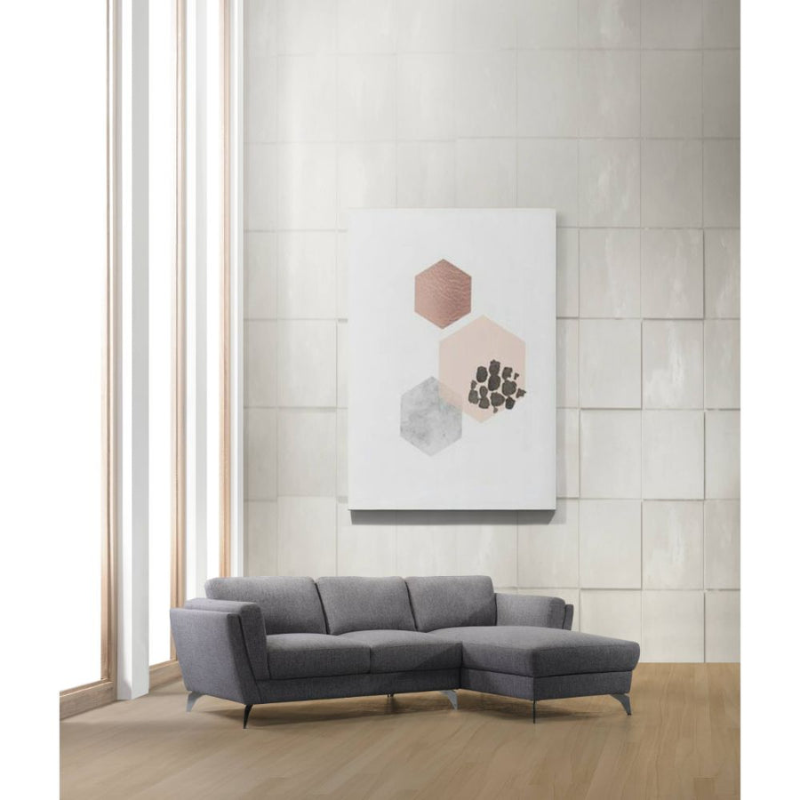 Beckett L-Shaped Sectional Sofa - Chaise, Pocket Coil Seat & Stainless Steel Legs in Gray Fabric