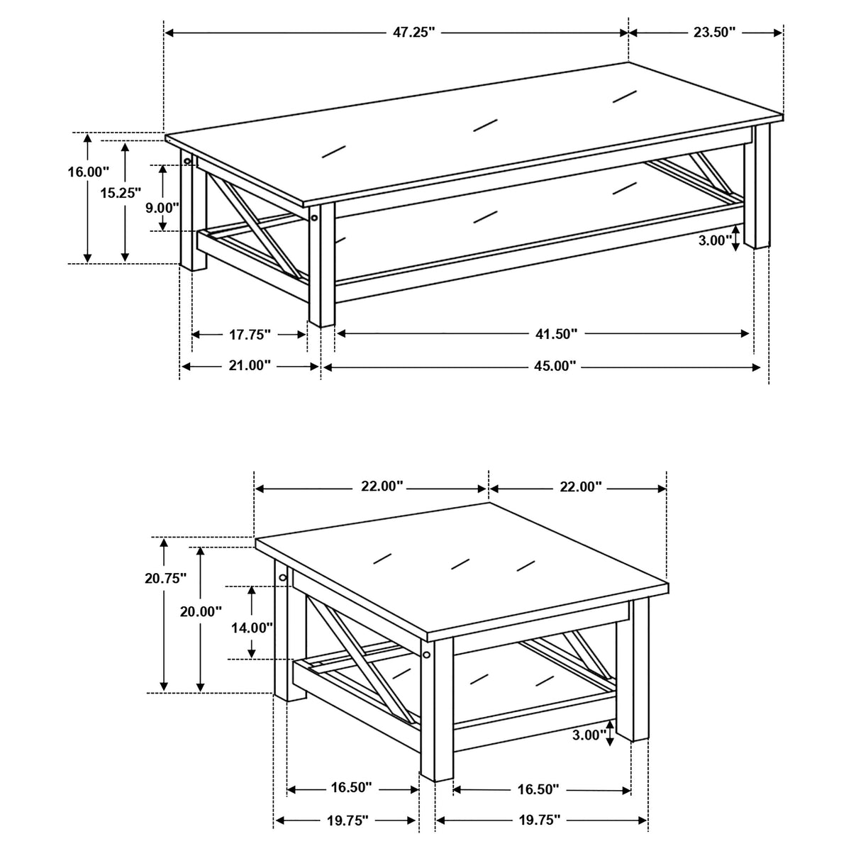 Rachelle 3-Piece Coffee Table Set & Console Table - Transitional X-Side Design in Deep Merlot – view 13